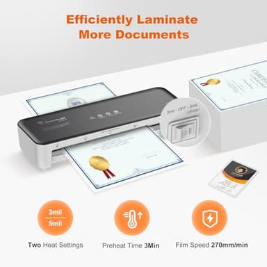 Bonsaii Laminator Machine, 9 Inch Laminators Machine with 50 Laminating Sheets, Laminator with Never Jam Technology for Doc/Posters/Photo, Simple Convenient for Home, Office and School - L418-C Grey - Image 2