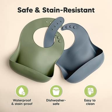 KeaBabies 2-Pack Silicone Baby Bibs for Eating - Sturdy Food-Grade Silicone Bibs for Babies Girl, Boy, Large Food Catcher, Clean & Put On Easily, Waterproof Toddler Feeding Essentials (Slate) - Image 3