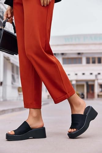 Minshluu Black Platform Slides Sandals for Women Backless Open Toe Slip on Wedges Shoes - Image 4