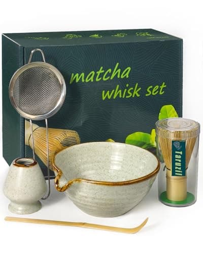Taruzil Matcha Whisk Set with Matcha Bowl, Matcha Bamboo Whisk, Scoop, Sifter, Matcha Whisk Holder Unique Gifts for Women Men Girl Friend Home Kitchen Decor Gifts for Christmas, Birthday,Halloween - Image 1