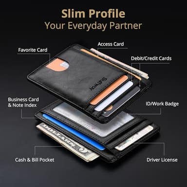 Buffway Slim Minimalist Front Pocket RFID Blocking Leather Wallets for Men and Women - Alaska Black - Image 3