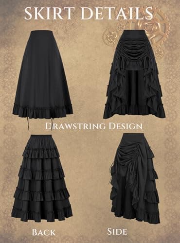 Women Pirate Skirt Ruffle Long Skirt Steampunk Maxi Skirt Black S - Image 2