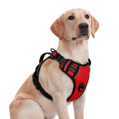 rabbitgoo Dog Harness Medium Sized, No Pull Pet Harness with Soft Padded Handle, Adjustable Reflective Vest with 3 Buckles, Easy Walking Harness with 2 Leash Clips, Red, M - Image 1