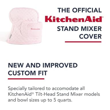 KITCHENAID Fitted Tilt-Head Stand Mixer Cover with Storage Pocket, Quilted 100% Cotton,14.4"x18"x10", Ticking Stripe Hibiscus Pink - Image 7