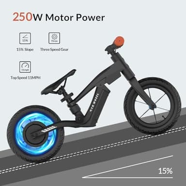 5TH WHEEL K8 Electric Bike for Kids, 250W Electric Balance Bike Ages 3-5 Years Old, Kid Electric Motorcycle with 3 Speed Modes, 12 inch Inflatable Tire and Adjustable Seat - Image 5