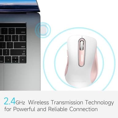 memzuoix 2.4G Wireless Mouse, 1400 DPI Computer Mice with USB Receiver, Portable Wireless USB Mouse Battery Powered Cordless Mice for Laptop, PC, Desktop, 5 Buttons (White Pink - Image 4