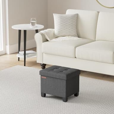 SONGMICS Storage Ottoman, Small Ottoman Foot Rest with Legs, 12.6 x 15.8 x 13.2 Inches Foot Stool, Load up to 660 lb, for Living Room, Bedroom, Dorm, Ink Black ULSF012B01 - Image 2