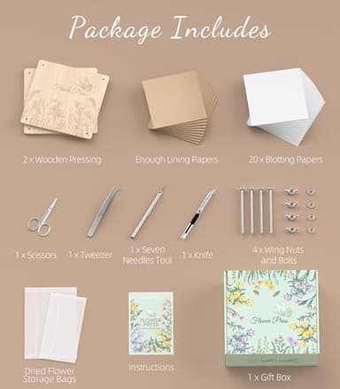 Wakhow Flower Press Kit – 11" x 11" Large Wooden Flower Presser for Adults & Teens | DIY Bouquet Preservation & Dried Flower Art | Ideal Gift for Nature & Craft Lovers - Image 3