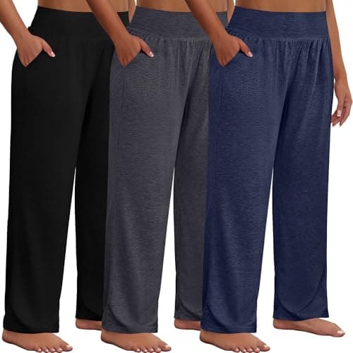 Neer 3 Pack Women Plus Size Wide Leg Yoga Pants High Waist Sweatpants Plus Size Palazzo Pants Lounge with Pockets(Black, Dark Gray,Dark Blue,X-Large) - Image 1
