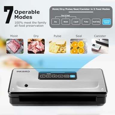 Food Vacuum Sealer Machine 10-In-1 with Bag Storage(Up to 20FT) and Cutter, INKBIRD Food Sealer Vacuum Sealer for Food with Moist/Dry/Canister 5 Food Modes, Starter Kits Bags*5 and Bag Roll*1, 85KPa - Image 4