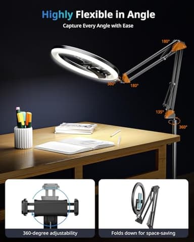 UBeesize 12" Ring Light Tripod for iPhone with Overhead Phone Mount Holder, Ring Lights with Stand and Camera Mounts for Photography/Live Streaming/TikTok/YouTube Content Creation - Image 3