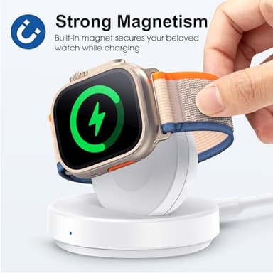 ZAPOGO Portable Magnetic Charging Dock for Apple Watch, Wireless Fast Watch Charger Stand with Charging Cable, Support Nightstand Mode, Compatible with Apple Watch 11 10 9 8 7 SE 6 5 4 3 2-White - Image 3