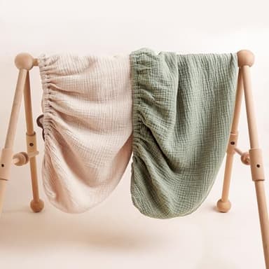 Konssy 2 Pack Muslin Changing Pad Covers for Boys, Ultra Soft & Breathable Cotton Baby Diaper Changing Table Covers, Neutral Nursery Diaper Changing Pad Sheets (Fog Green,Cream) - Image 6