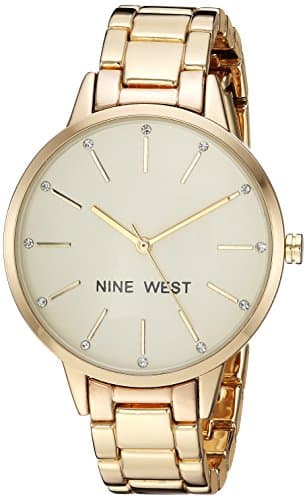 Nine West Women's Crystal Accented Gold-Tone Bracelet Watch - Image 1