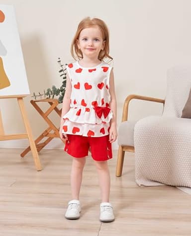 Kids Girl Clothes Heart Print Sleeveless Top and Shorts Baby Girl Summer Outfits Short Set(6-7T) - Image 2