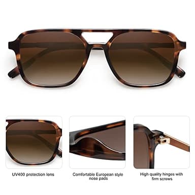 SOJOS Retro Aviator Sunglasses for Women Men,Trendy Rectangle Womens Mens Shades Sun Glasses SJ2202 Tortoise Frame Brown Grading Lens - Image 6