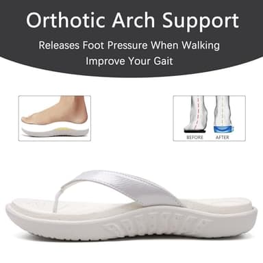 jiajiale Womens Orthopedic Flip Flops Ladies Athletic Yoga Memory Foam Cushioned Recovery Walking Thong Sandals Slip On Summer Beach Slippers Comfortable Plantar Fasciitis Arch Support White Size 5 - Image 3
