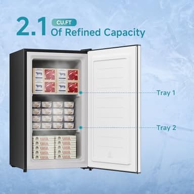 BANGSON 2.1 Cu.ft Upright Freezer, Compact Mini Freezer with Reversible Door, Adjustable Thermostat, Removable Shelves, Energy-Saving Small Freezer for Garage/Dorm/Office/Apartment, Silver - Image 2