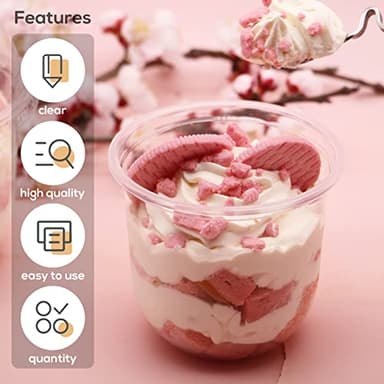 50 Pack 12OZ Clear Plastic Cups with Dome Lids and Sporks No Hole Disposable Fruit Cups for Dessert,Cupcake,Parfait,Pudding,Iced Cold Drinks,Snacks,Fruits,Bakeries,Ice Cream - Image 6