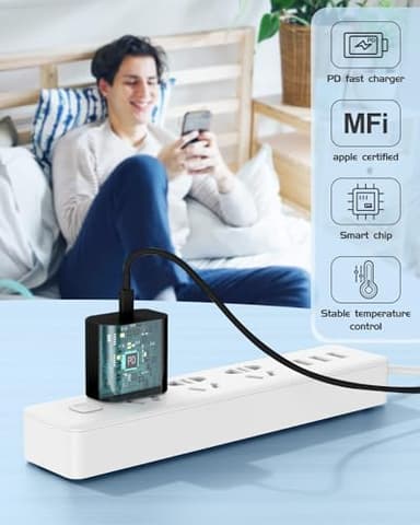 Susnwere iPhone 14 13 12 Charger Fast Charging, 2 Pack 20W Fast PD USB C Wall Charger Adapter with 3Pack 6Ft USB C to Lightning Cable (MFi Certified) for 14/14 Plus/14 Pro/14 Pro Max/13/ Black - Image 4
