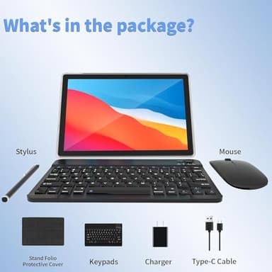 Android 15 Tablet 2025 New 10 Inch Tablets with 12GB RAM + 64GB ROM +1TB Expanded Ouad-Core,2 in 1 Tableta with Keyboard Mouse WiFi 6 Bluetooth,GMS Certified IPS Touch Screen Tablet - Silvery Set - Image 6
