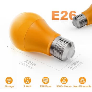 Briignite Orange Light Bulbs [2 Pack], A19 LED Orange Bulb Outdoor Halloween Light Bulb, 9W (60 Watt Equivalent) - E26 Colored Lightbulbs for Porch Light Christmas Party Home Holiday Decor - Image 4