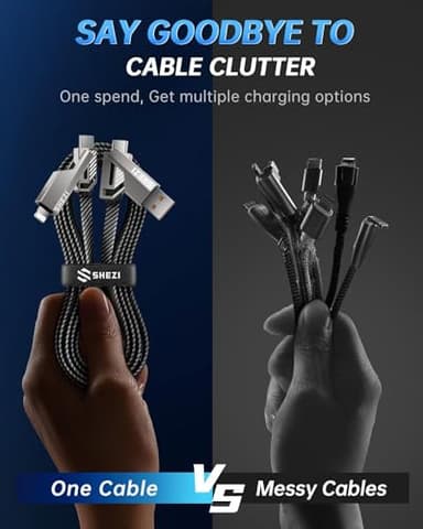 Vexipia 4-in-1 USB C Cable 100W 5FT [Fast Charging & Data Transfer] Flat Nylon Braided for iPhone iPad Charger Cord, Multi Charge Wire Combo with L/Type C/USB A Port - Image 3