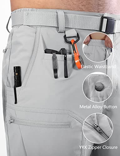 Shallowlulu Mens Cargo Hiking Shorts Water Resistant Quick Dry Lightweight Breathable Tactical Shorts with Nylon Belt(Light Grey 32W/10L) - Image 5