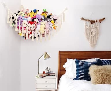 YKBU Stuffed Animals Hammock Corner Hanging Net with Wooden Beads Macrame Stuffed Animal Storage Ideas Plush Holder Toy Organizer for Boho Nursery Playroom Bedroom Kids Room Decor (cream, X-Large) - Image 6