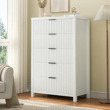 Jocoevol White Dresser for Bedroom with 5 Drawers, Wide Chest of Drawers with Thick Plank Styling, Modern Dresser for Closet Store Organizer for Bedroom, Living Room, Hallway - Image 1