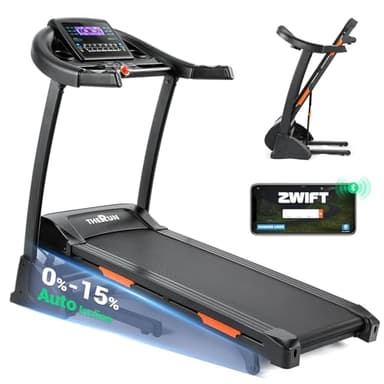 THERUN Incline Treadmill, Treadmills for Running and Walking, 300 lbs Weight Capacity Folding Treadmill with 0-15% Auto Incline, Wide Belt, 3.5 HP, App, Heart Rate, Orange - Image 1