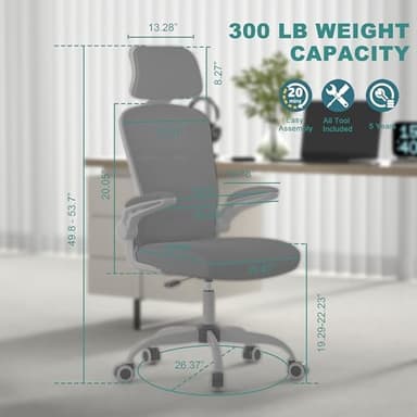 Mimoglad Office Chair, Comfy Desk Chair - High Back Ergonomic Computer Chair with Adjustable Lumbar Support & Headrest, Flip-up Armrests for Guitar Playing, Swivel Task Chair for Home Office - Image 2