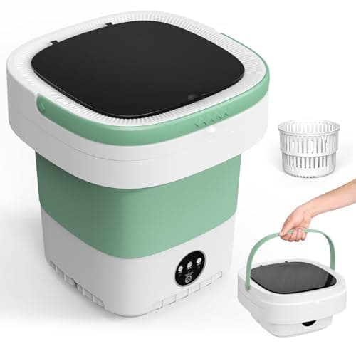 Portable Washing Machine, 12L Upgraded Mini Washing Machine With Spin Basket, Foldable Washer Cleaning for Underwear, Baby Clothes Socks and Small Items, Small Washer for Apartments, Dorm,RV (Green) - Image 1