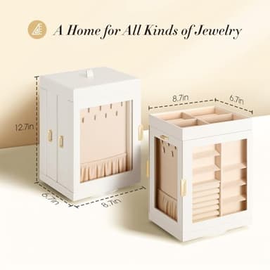 TidyStash 360° Rotating Jewelry Organizer, Large, Elegant Jewelry Boxes for Women Necklace, Ring Earring Storage, Vertical Accessory Organizers and Storage, Cream White - Image 2