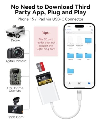 USB C SD Card Reader for iPhone 15 16/iPad/MacBook/Mac, xdgeLoad USB-C Type C SD Reader Supports SD and MicroSD Memory Card Adapter, Trail Camera Viewer Plug and Play - 2 Slots - Image 3