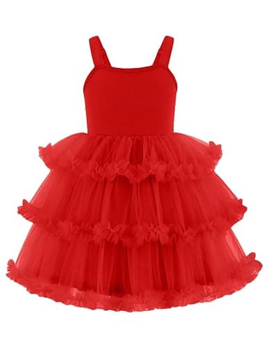 Arshiner Toddler Girls Tulle Dress Red Tutu Dresses for Girl Birthday Party Princess Outfit Layered Ruffle Fluffy Sleeveless Ball Gown Summer Clothes 4-5T - Image 1