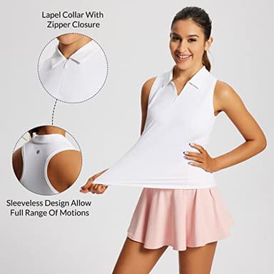 baleaf Women's Tennis Shirts Tank Tops Sleeveless Golf Polo Racerback with Collar Athletic Tanks Quick Dry-White-S - Image 4
