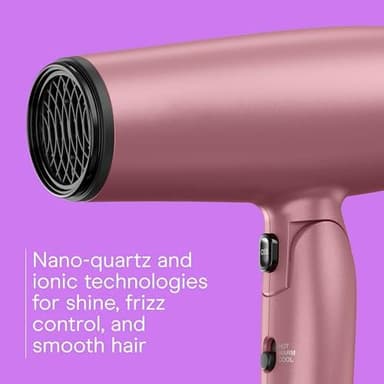 Conair Hair Dryer with Diffuser and Folding Handle, 1875W Travel Blow Dryer with Concentrator, Radiance Boost with Nano-Quartz Ceramic for Less Frizz, More Shine, and Silky Hair, Dusty Rose - Image 5