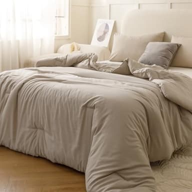 ROSGONIA Oversized King Comforter Oatmeal, 3pcs(1 Boho Comforter & 2 Pillowcases), Lightweight Oversized King Size Comforter Sets All Season Bedding - Image 4