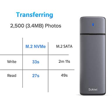 M.2 NVMe SATA SSD Enclosure Adapter Tool-Free,Sokiwi USB 3.2 Gen2 10Gbps External to USB PCI-E 6Gbps SATA M-Key / B+M Key, NVMe Reader Support UASP Trim for SSDs 2230/2242/2260/2280 - Image 3