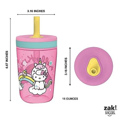 Zak Designs 15oz Hello Kitty Kelso Tumbler Set, Leak-Proof Screw-On Lid with Straw Made of Durable Plastic and Silicone, Perfect Bundle for Kids, 2 Count (Pack of 1) - Image 8