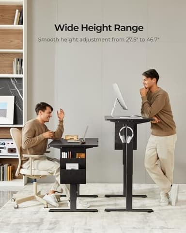 Marsail 48"x24" Electric Standing Desk, Adjustable Height Home Office Desk with Storage Bag, Headphone Hook, and 4 Memory Presets. Ideal Stand-Up Desk for Study, Writing, Work, and Computer Use. - Image 5