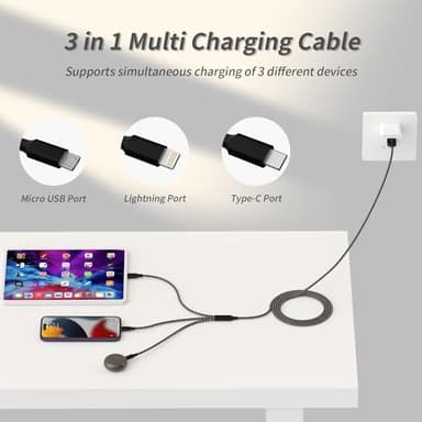 IDISON Multi Charging Cable(2Pack 4FT), 3 in 1 USB Charging Cable for Multiple Devices, Braided Universal Phone Charger Cord with Type-C, Micro USB, IP Port for iPhone17/16/14/Android Phones and More - Image 3