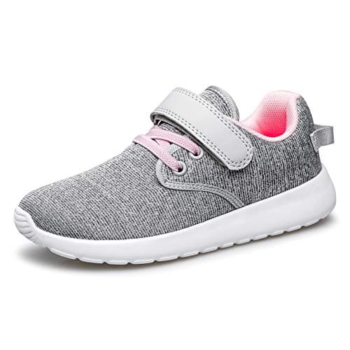 TOEDNNQI Boys Girls Sneakers Kids Lightweight Breathable Strap Athletic Running Shoes for Toddler/Little Kid/Big Kid 179-Grey/Pink/White Size 9.5 - Image 1