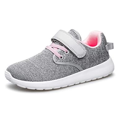 TOEDNNQI Boys Girls Sneakers Kids Lightweight Breathable Strap Athletic Running Shoes for Toddler/Little Kid/Big Kid 179-Grey/Pink/White Size 9.5 - Image 1