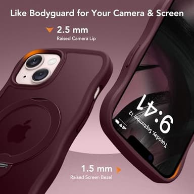 for iPhone 13 Case & iPhone 14 Case for Women,[Compatible with Magsafe][360° Spin Magnetic Stand][Cute Wave Edge][Military-Grade Protection]Translucent Matte Phone case for iPhone 13/14, Burgundy - Image 7