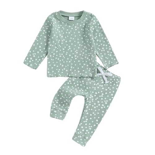 Baby Girl Fall Clothes Set Floral Print Long Sleeve Tops Pants Cute Infant Toddler Outfits 6 12 18 24 Months 2T (Floral Green, 18-24 Months) - Image 1