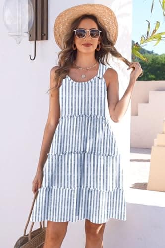 ETCYY Sundresses for Women 2025 Vacation Swimsuit Cover Ups Boho Floral Beach Dress T-Shirts Tank Dresses,Striped Navy,Large - Image 4