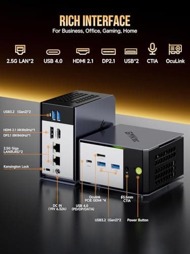 GMKtec EVO-X1 AI Mini PC AMD Ryzen AI 9 HX-370 Series (up to 5.1GHz) Mini Gaming Computers, 32GB LPDDR5X 2TB PCIe 4.0 SSD, Triple Screen 8K Display, WiFi 6 & USB4/Oculink Interface - Image 5