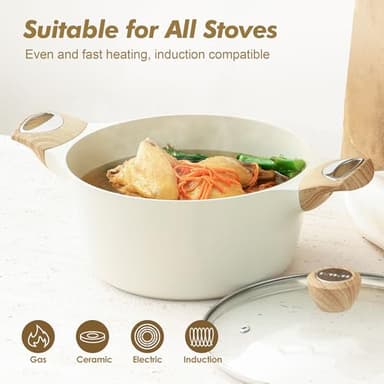 SENSARTE Ceramic Nonstick Stock Pot with Lid, 2.6/4.5/6.6 QT Soup Pot Casserole Pot, Non-toxic Healthy Pasta Pot, Large Cooking Pot Stew Pot, Induction Compatible, PFOA PFAS PTFE Free, White - Image 5